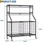 Organizzatore per attrezzature sportive, organizer per giocattoli sportivi da garage di grande capacità con ganci e cestini, carrello porta palloni mobile con ruote per l'organizzazione di giocattoli e attrezzature