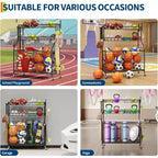 Organizzatore per attrezzature sportive, organizer per giocattoli sportivi da garage di grande capacità con ganci e cestini, carrello porta palloni mobile con ruote per l'organizzazione di giocattoli e attrezzature