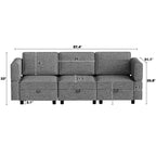 Divano componibile a 3 posti trasformabile a U con penisola reversibile/sedute contenitore/pouf in ciniglia grigia