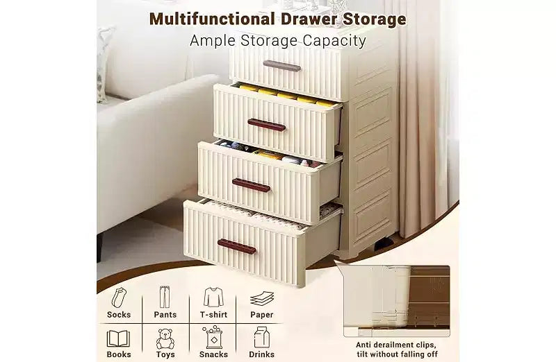 Mobile Storage Cabinet, Classificatore a 4 cassetti, Armadietto per ufficio con ruote per camera da letto, Comodino