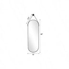 Specchio Ovale a Figura Intera (48x16) - Cornice in Alluminio Nero e Cinghia in Pelle. Per Bagno, Soggiorno, Ingresso