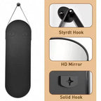 Specchio Ovale a Figura Intera (48x16) - Cornice in Alluminio Nero e Cinghia in Pelle. Per Bagno, Soggiorno, Ingresso