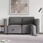 Set Sezionale Modulare 2 Pezzi, Divanetto Trasformabile in Letto da 52 pollici, Connettori Click Senza Utensili, 136 kg/Modulo, Ottomana Inclusa, Velluto a Coste, Grigio Scuro