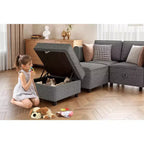 Set Sezionale Modulare 2 Pezzi, Divanetto Trasformabile in Letto da 52 pollici, Connettori Click Senza Utensili, 136 kg/Modulo, Ottomana Inclusa, Velluto a Coste, Grigio Scuro
