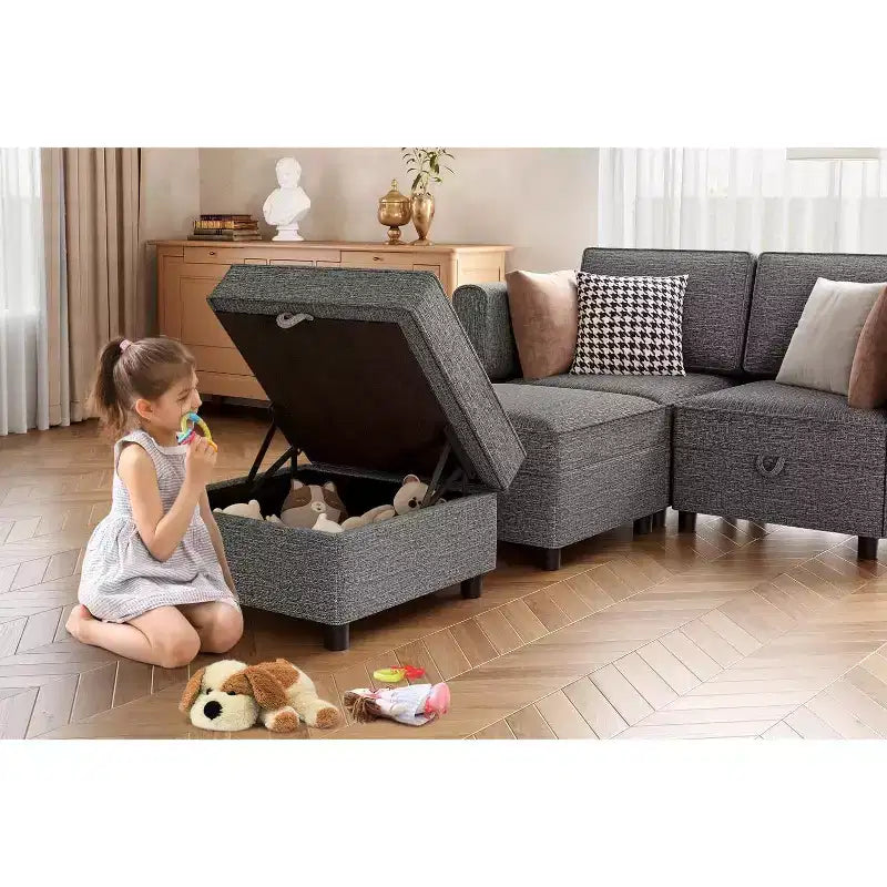 Set Sezionale Modulare 2 Pezzi, Divanetto Trasformabile in Letto da 52 pollici, Connettori Click Senza Utensili, 136 kg/Modulo, Ottomana Inclusa, Velluto a Coste, Grigio Scuro