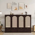 Struttura letto a scomparsa matrimoniale con porta USB e cassetto portaoggetti per camera da letto/camera degli ospiti, letto in legno di pino con decorazione in rattan