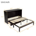 Struttura letto a scomparsa matrimoniale con porta USB e cassetto portaoggetti per camera da letto/camera degli ospiti, letto in legno di pino con decorazione in rattan