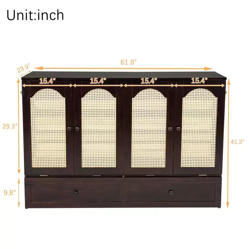 Struttura letto a scomparsa matrimoniale con porta USB e cassetto portaoggetti per camera da letto/camera degli ospiti, letto in legno di pino con decorazione in rattan