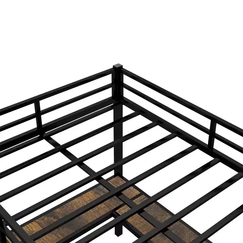 Letto a soppalco Bellemave interamente in metallo con scrivania a L e scaffali, struttura letto a soppalco salvaspazio con scaletta e sponde protettive complete per camera da letto, nero/legno vintage