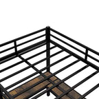 Letto a soppalco Bellemave interamente in metallo con scrivania a L e scaffali, struttura letto a soppalco salvaspazio con scaletta e sponde protettive complete per camera da letto, nero/legno vintage