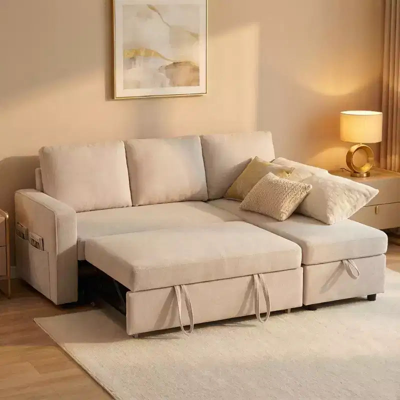 Dyonery 81 Pull Out Sofa Bed with Storage Chaise, Convertible L-Shaped Sectional Couch with USB Charging Ports