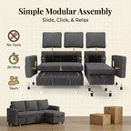 Divano letto estraibile Dyonery 81 con chaise longue contenitore, divano componibile a L convertibile con porte di ricarica USB