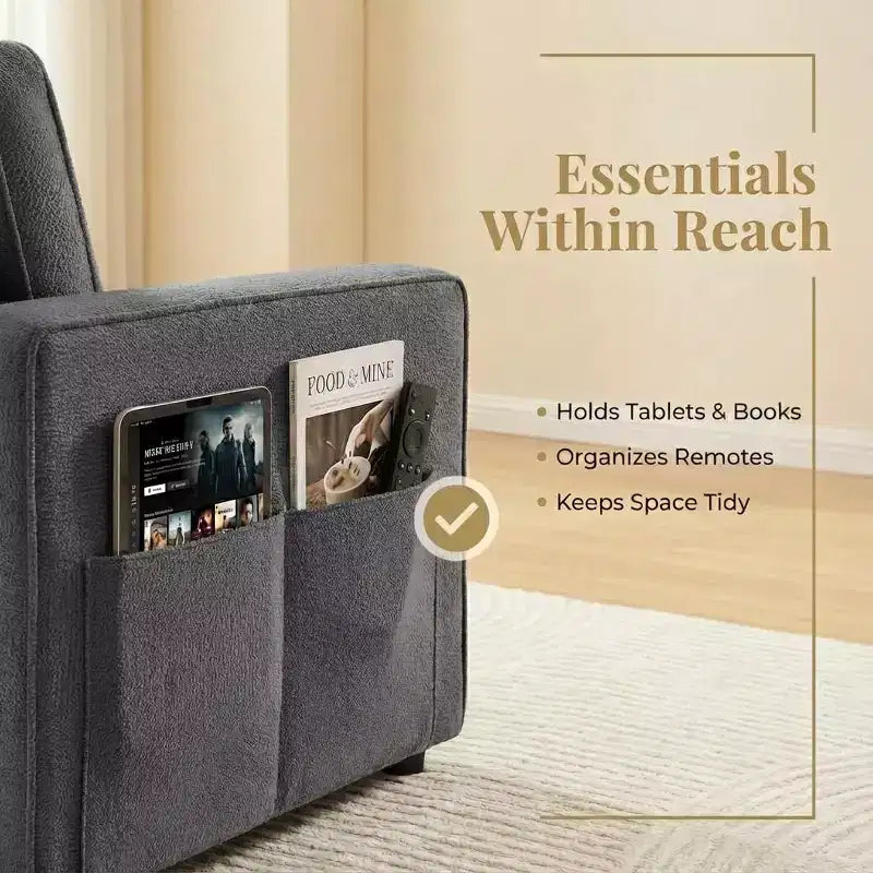 Divano letto estraibile Dyonery 81 con chaise longue contenitore, divano componibile a L convertibile con porte di ricarica USB