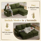 Divano letto estraibile Dyonery 81 con chaise longue contenitore, divano componibile a L convertibile con porte di ricarica USB