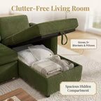 Divano letto estraibile Dyonery 81 con chaise longue contenitore, divano componibile a L convertibile con porte di ricarica USB