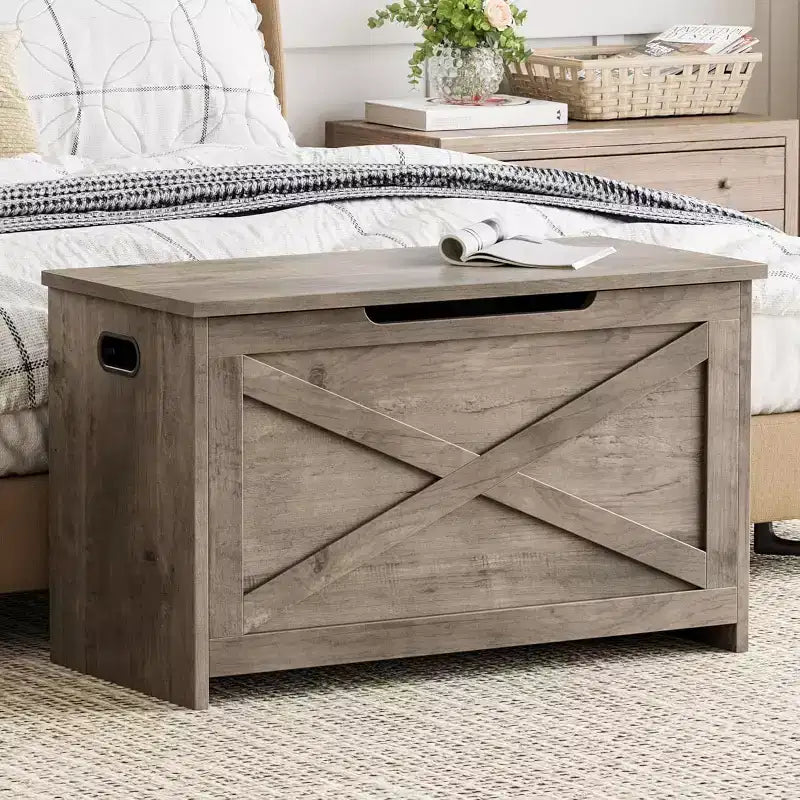Panca contenitore in legno da 30 pollici con cerniera di sicurezza, ampio baule per scarpe, facile da montare, versatile per ingresso, soggiorno e camera da letto