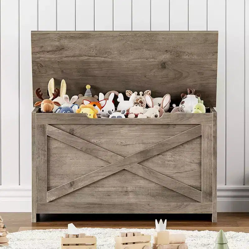 Panca contenitore in legno da 30 pollici con cerniera di sicurezza, ampio baule per scarpe, facile da montare, versatile per ingresso, soggiorno e camera da letto