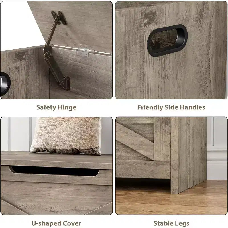 Panca contenitore in legno da 30 pollici con cerniera di sicurezza, ampio baule per scarpe, facile da montare, versatile per ingresso, soggiorno e camera da letto