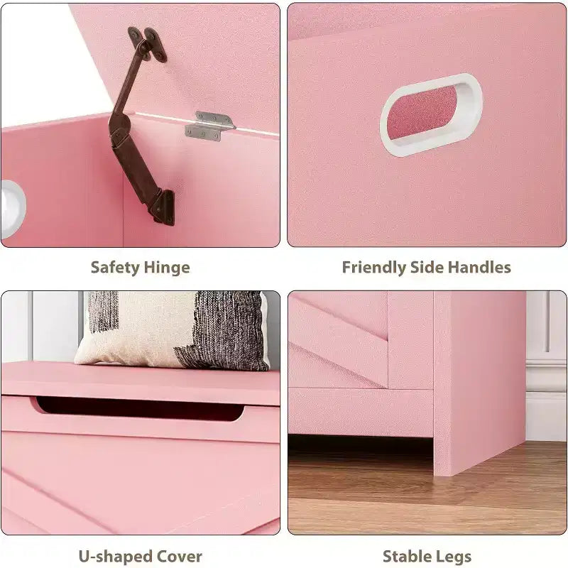 Panca contenitore in legno da 30 pollici con cerniera di sicurezza, ampio baule per scarpe, facile da montare, versatile per ingresso, soggiorno e camera da letto