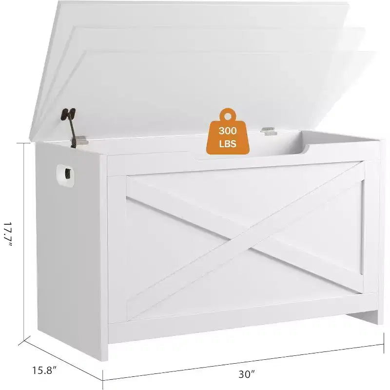 Panca contenitore in legno da 30 pollici con cerniera di sicurezza, ampio baule per scarpe, facile da montare, versatile per ingresso, soggiorno e camera da letto