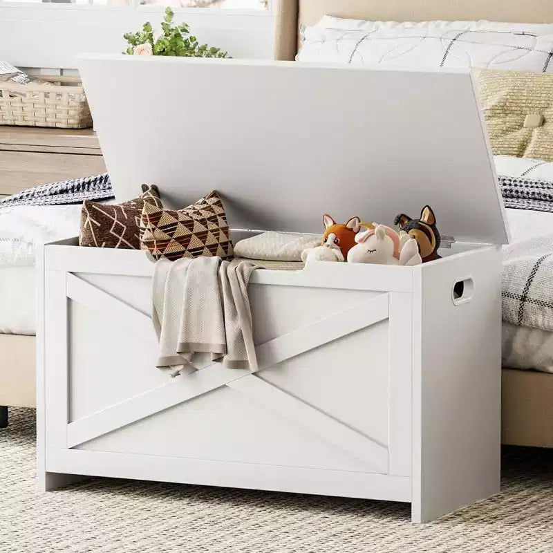 Panca contenitore in legno da 30 pollici con cerniera di sicurezza, ampio baule per scarpe, facile da montare, versatile per ingresso, soggiorno e camera da letto
