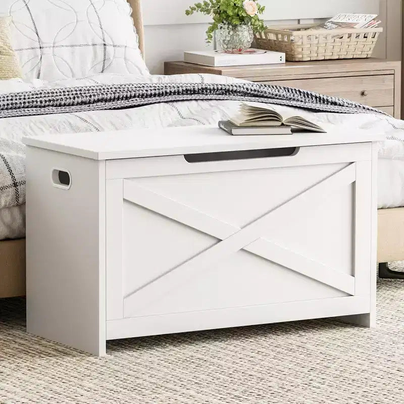 Panca contenitore in legno da 30 pollici con cerniera di sicurezza, ampio baule per scarpe, facile da montare, versatile per ingresso, soggiorno e camera da letto