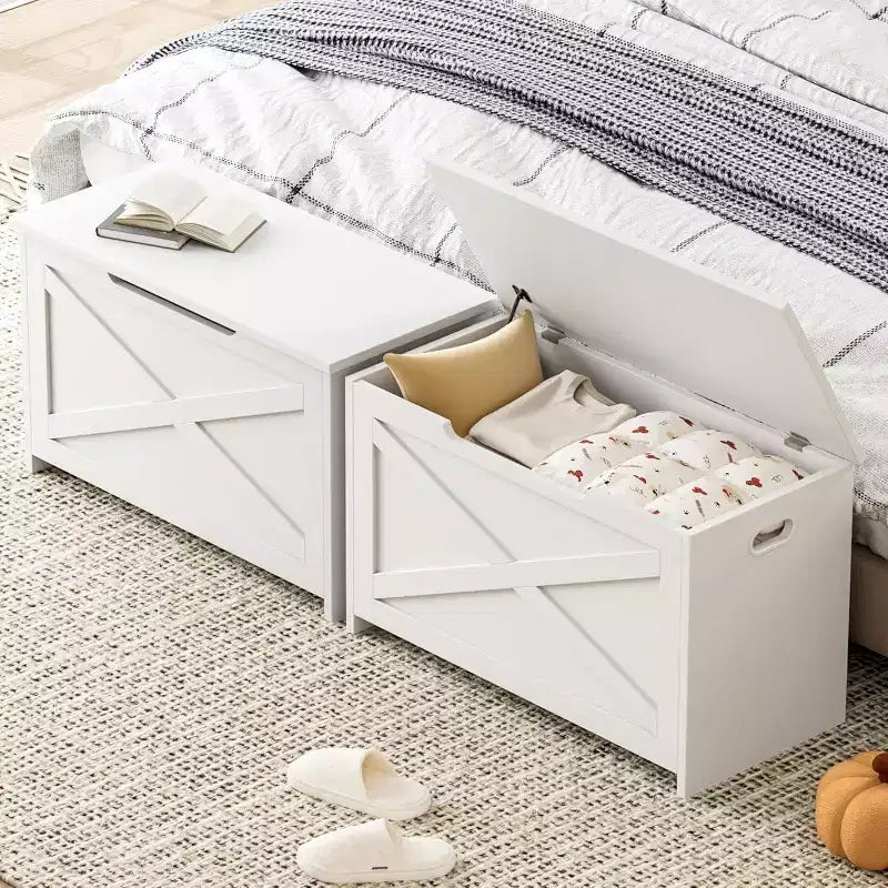 Panca contenitore in legno da 30 pollici con cerniera di sicurezza, ampio baule per scarpe, facile da montare, versatile per ingresso, soggiorno e camera da letto