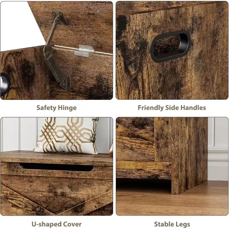 Panca contenitore in legno da 30 pollici con cerniera di sicurezza, ampio baule per scarpe, facile da montare, versatile per ingresso, soggiorno e camera da letto