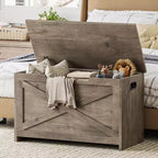Panca contenitore in legno da 30 pollici con cerniera di sicurezza, ampio baule per scarpe, facile da montare, versatile per ingresso, soggiorno e camera da letto