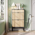 Fluted Shoe Cabinet with 2 Flip Drawers, Freestanding Hidden Slim Narrow Shoe Rack with Adjustable Shelves for Entryway