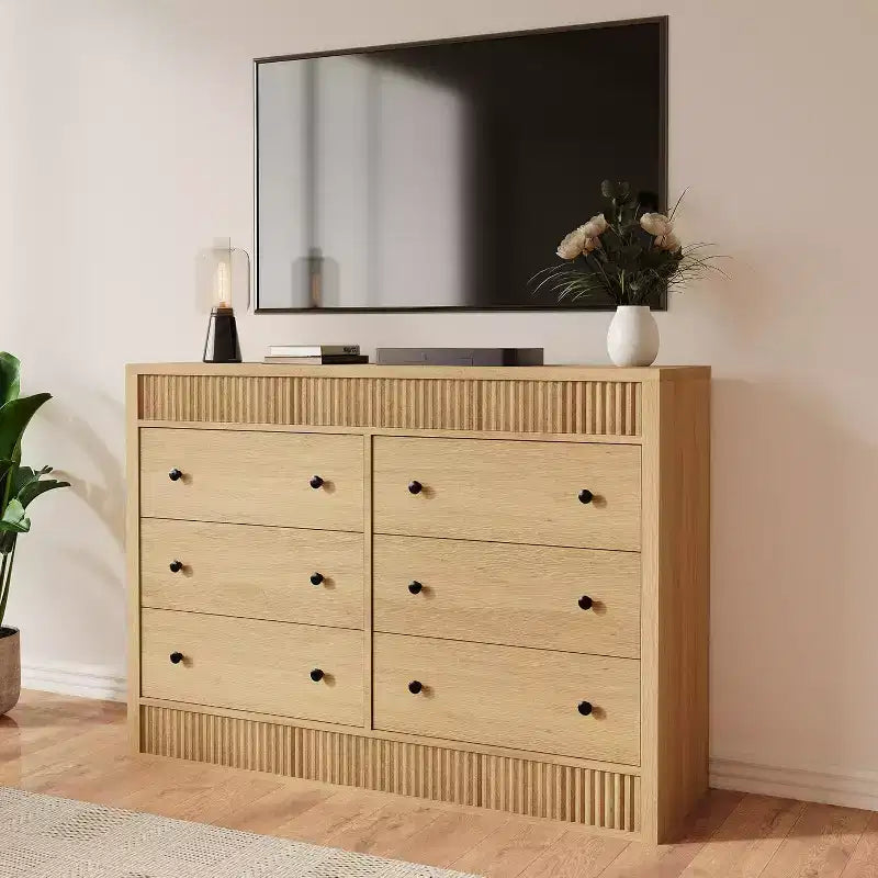 Acekool Cassettiera, Comodino Moderno con Scanalature, Organizzatore Contenitore in Legno per Camera da Letto Soggiorno