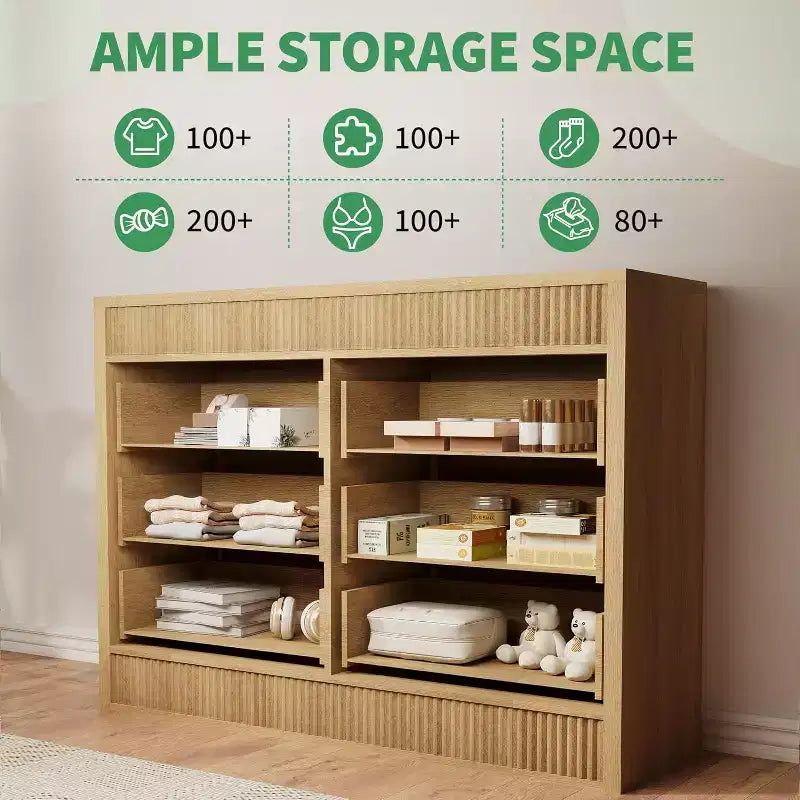 Acekool Cassettiera, Comodino Moderno con Scanalature, Organizzatore Contenitore in Legno per Camera da Letto Soggiorno