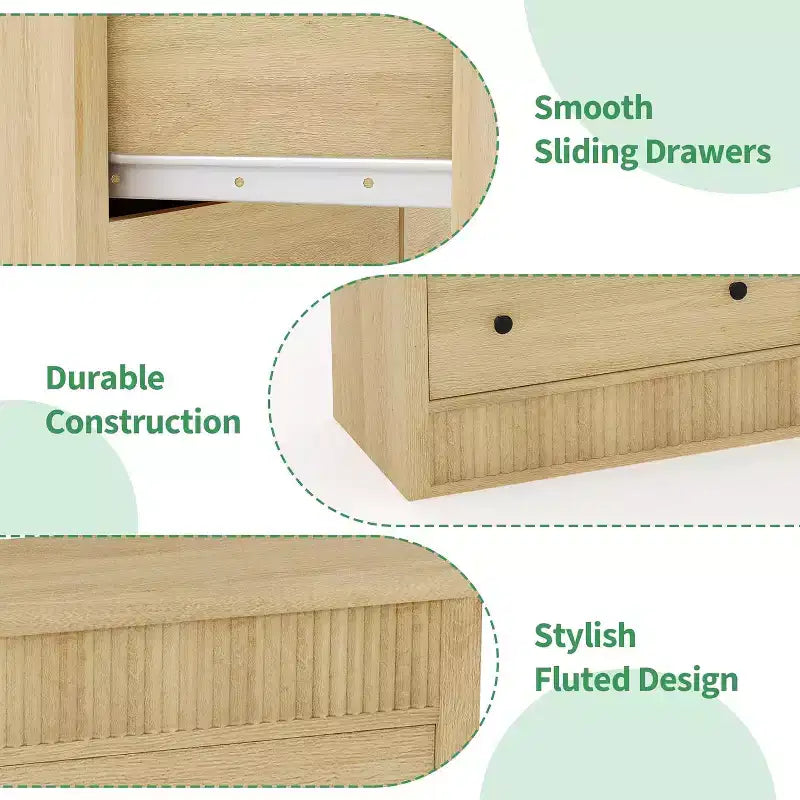 Acekool Cassettiera, Comodino Moderno con Scanalature, Organizzatore Contenitore in Legno per Camera da Letto Soggiorno
