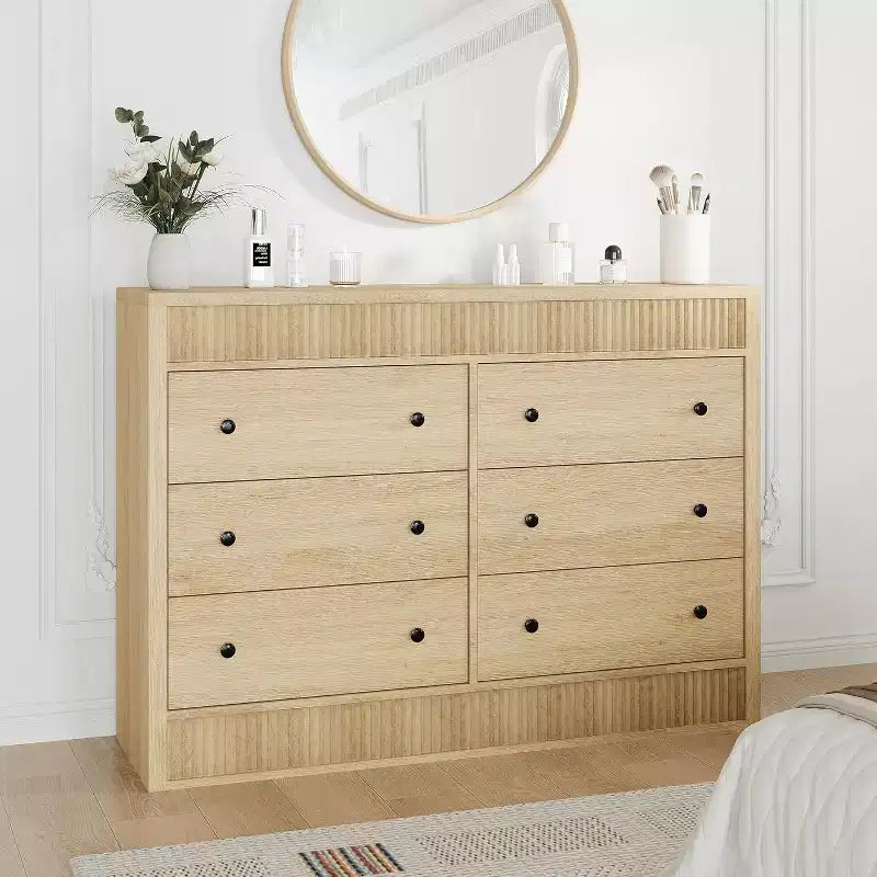 Acekool Dresser, Modern Fluted Chest of Drawers, Wooden Storage Organizer for Bedroom Living Room
