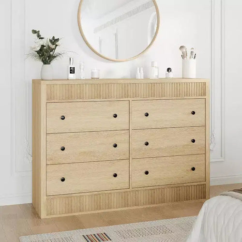 Acekool Dresser, Modern Fluted Chest of Drawers, Wooden Storage Organizer for Bedroom Living Room