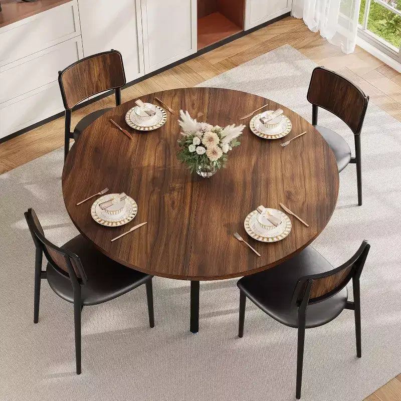 Acekool Tavolo da Pranzo Rotondo da 47 Pollici per 4-6 Persone, Tavolo Circolare con Ripiano Portaoggetti, Gambe in Metallo, per Cucina Soggiorno Sala da Pranzo