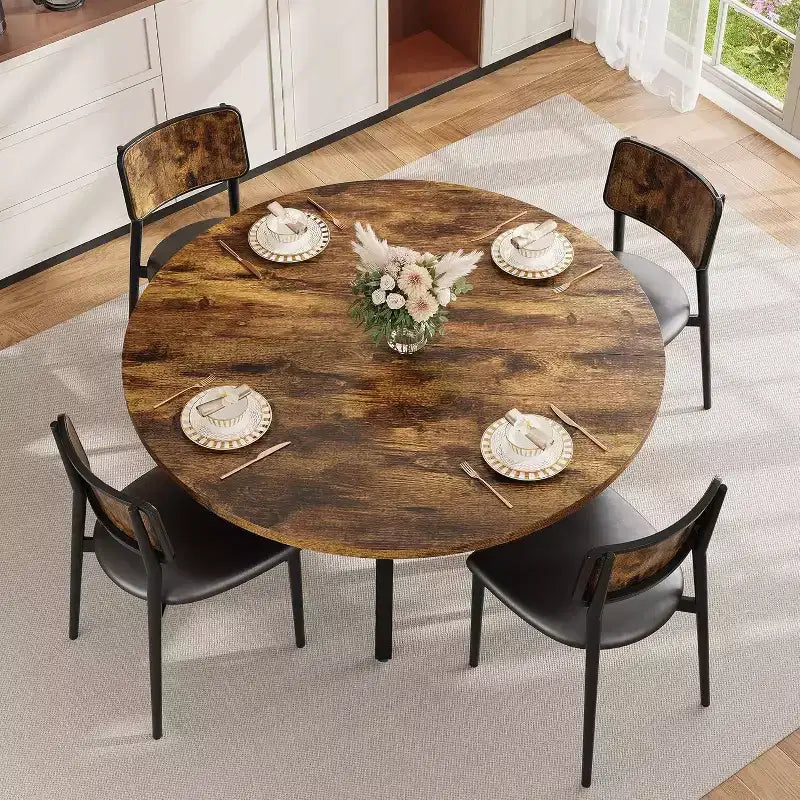 Acekool Tavolo da Pranzo Rotondo da 47 Pollici per 4-6 Persone, Tavolo Circolare con Ripiano Portaoggetti, Gambe in Metallo, per Cucina Soggiorno Sala da Pranzo