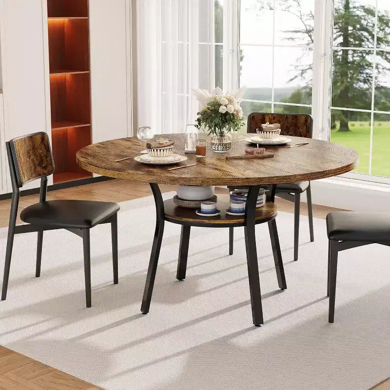Acekool Tavolo da Pranzo Rotondo da 47 Pollici per 4-6 Persone, Tavolo Circolare con Ripiano Portaoggetti, Gambe in Metallo, per Cucina Soggiorno Sala da Pranzo