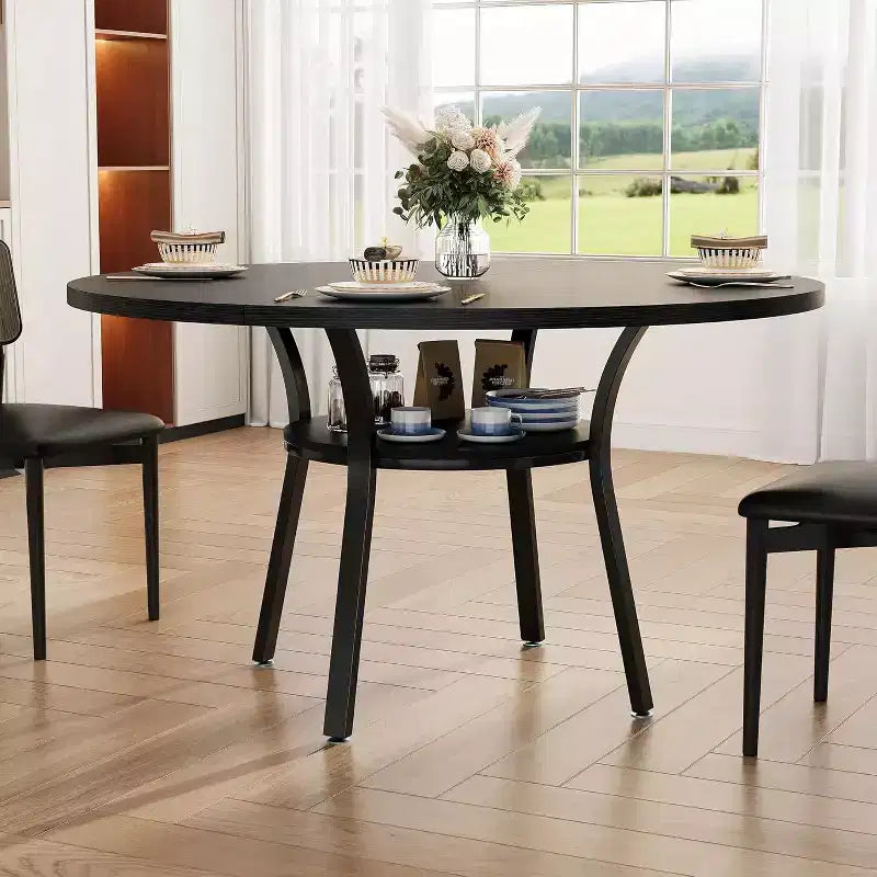 Acekool Tavolo da Pranzo Rotondo da 47 Pollici per 4-6 Persone, Tavolo Circolare con Ripiano Portaoggetti, Gambe in Metallo, per Cucina Soggiorno Sala da Pranzo