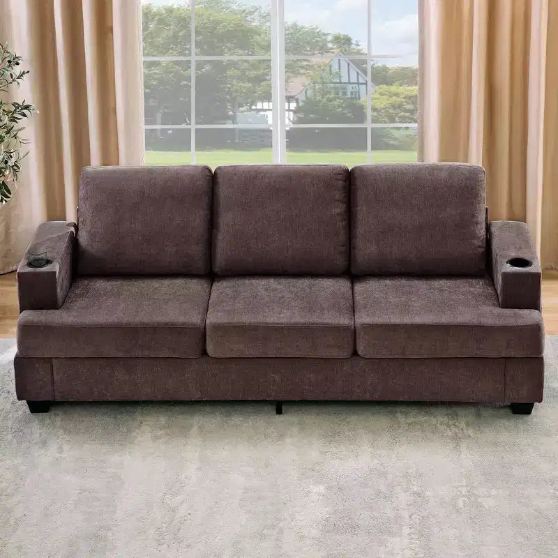 Divano a 3 posti Moderno 89 pollici per Soggiorno, Comodo Divano con Seduta Profonda, Divano in ciniglia con Portabicchieri e Tasche Laterali per Appartamento o Lounge