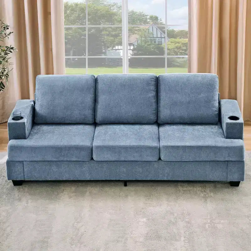 Divano a 3 posti Moderno 89 pollici per Soggiorno, Comodo Divano con Seduta Profonda, Divano in ciniglia con Portabicchieri e Tasche Laterali per Appartamento o Lounge