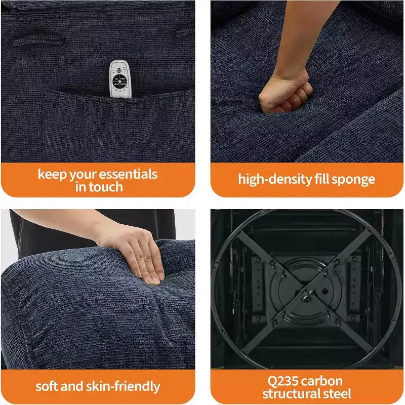 Acekool Poltrona Massaggiante Reclinabile, Vibrazione a 8 Punti, Girevole, Lino, Portabicchieri, 180 kg, per Salotto