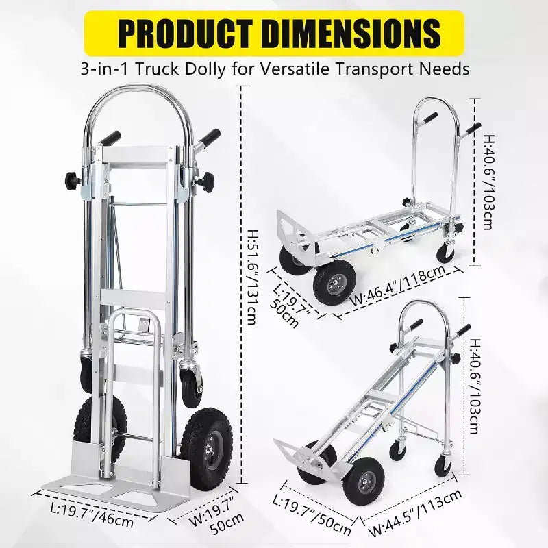 Carrello a mano convertibile da 317 kg, carrello a piattaforma pieghevole con design a 4 ruote e maniglia telescopica regolabile per magazzino, casa, giardino