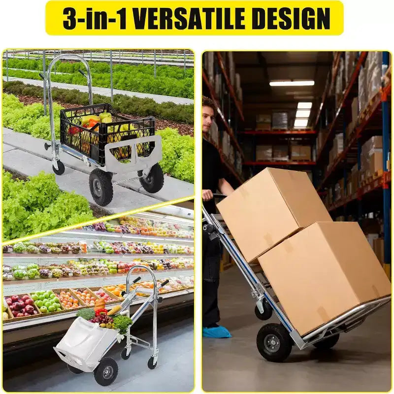 Carrello a mano convertibile da 317 kg, carrello a piattaforma pieghevole con design a 4 ruote e maniglia telescopica regolabile per magazzino, casa, giardino