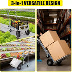 Carrello a mano convertibile da 317 kg, carrello a piattaforma pieghevole con design a 4 ruote e maniglia telescopica regolabile per magazzino, casa, giardino