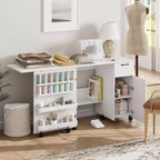 Acekool Mobile Pieghevole per Cucito, Tavolo Artigianale con Cassetti e Ruote Bloccabili per Studio Domestico