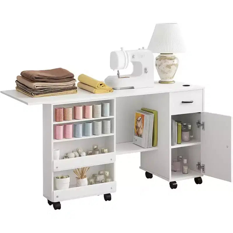 Acekool Mobile Pieghevole per Cucito, Tavolo Artigianale con Cassetti e Ruote Bloccabili per Studio Domestico