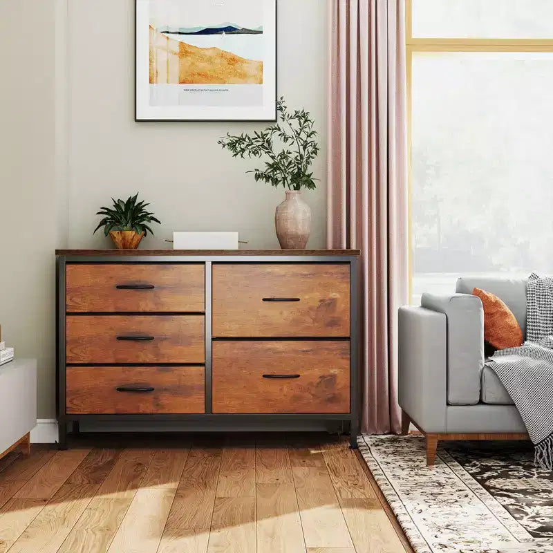 JIONJOY Comodino a 5 cassetti in tessuto - Organizer facile da montare per camera da letto, armadio e ufficio, telaio moderno in ferro battuto