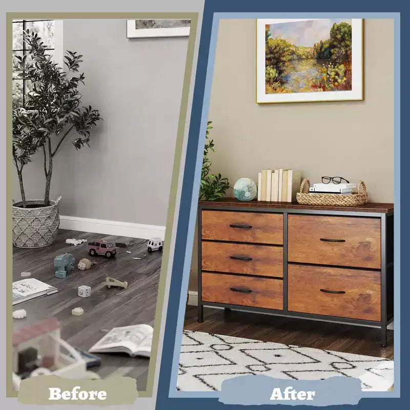 JIONJOY Comodino a 5 cassetti in tessuto - Organizer facile da montare per camera da letto, armadio e ufficio, telaio moderno in ferro battuto