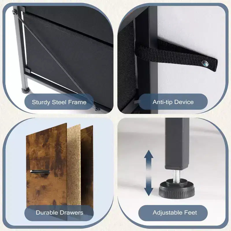 JIONJOY Comodino a 5 cassetti in tessuto - Organizer facile da montare per camera da letto, armadio e ufficio, telaio moderno in ferro battuto